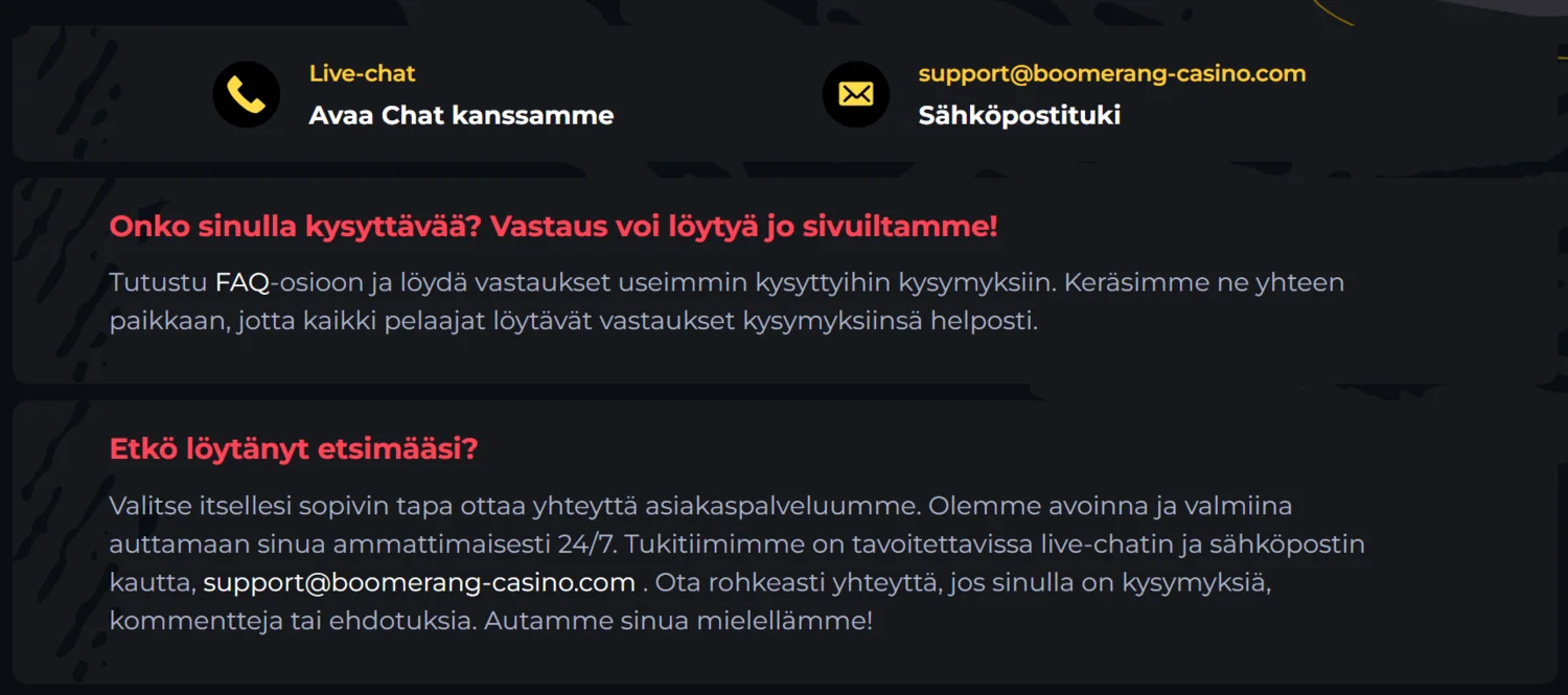 Boomerang Casino Asiakaspalvelu